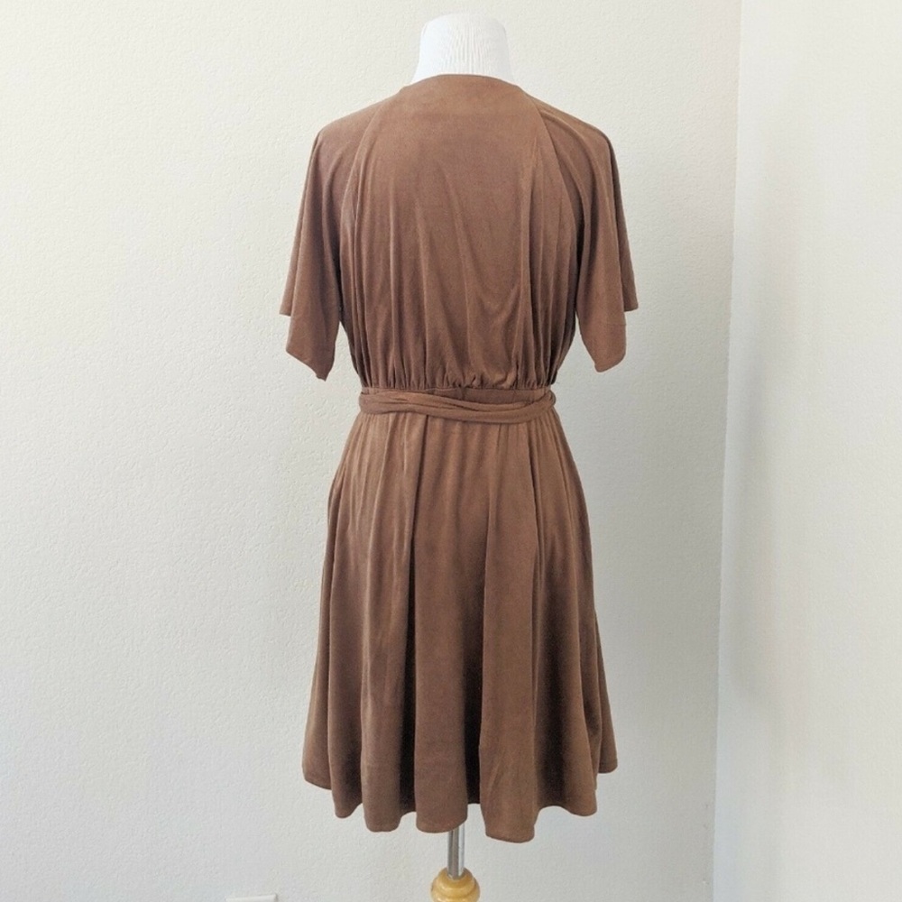 Miss Me Faux-Suede Wrap Dress Flutter Sleeves Mocha Brown Size Medium M NEW - Picture 2 of 10